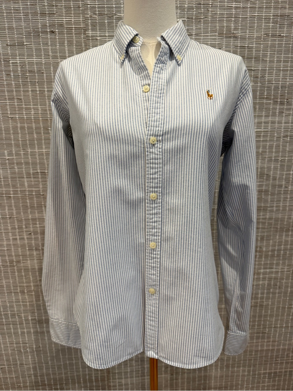 Ralph Lauren Light Blue and White Striped Button-Up Shirt